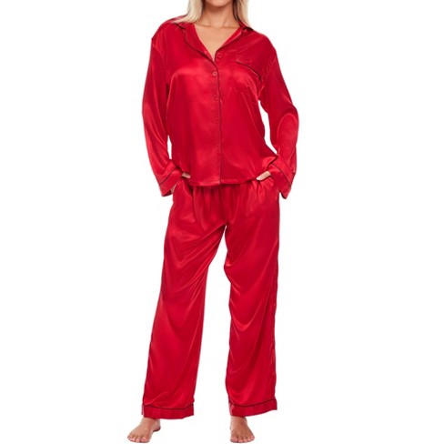 Adr Women's Satin Pajamas Set, Button Down Long Sleeve Top And