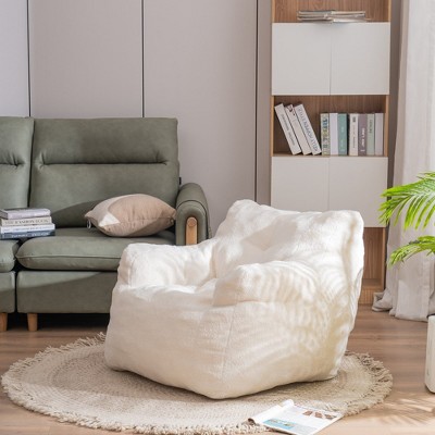 Soft Tufted Foam Bean Bag Chair With Teddy Fabric, Ergonomic Backrest,Length39.37"×Width37"×Height27.56"(3.28*3.08*2.30ft)