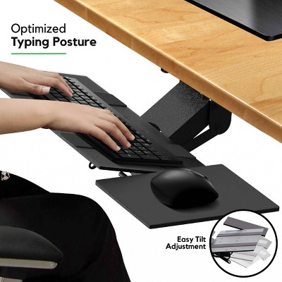 Adjustable Black Steel Under-Desk Keyboard Tray with Mouse Pad