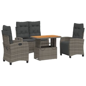vidaXL 4-Piece Gray Poly Rattan Patio Dining Set with Cushioned recliners and Adjustable Table for Versatile Outdoor/Garden/Patio use - 1 of 4