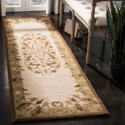 Beige and Green Hand-Tufted Wool Runner Rug