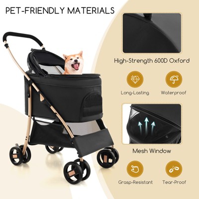 Black and Gold 3-in-1 Pet Stroller with Adjustable Canopy
