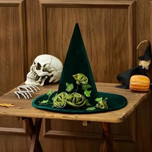 Racxily Halloween Ball Party Hat Witch Hat Wizard of Oz Simulation Flower Dress up Accessories Green Magic Hat - 1 of 4