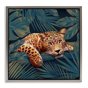 Stupell Industries Tropical Leopard with Glitz Gem Floating Frame Canvas Art, Gray, 18" x 18" - 1 of 4