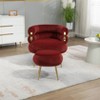 Vynxaria Wine Red Velvet Barrel Accent Chair with Ottoman - Comfy Lounge Armchair - 4 of 4