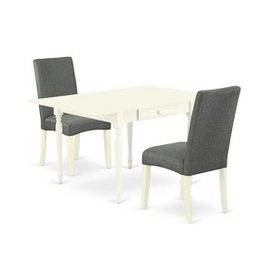 HomeStock 3-Piece Linen White Finish Solid Wood Top With Dropleaf Dining Table Set - 1 of 4