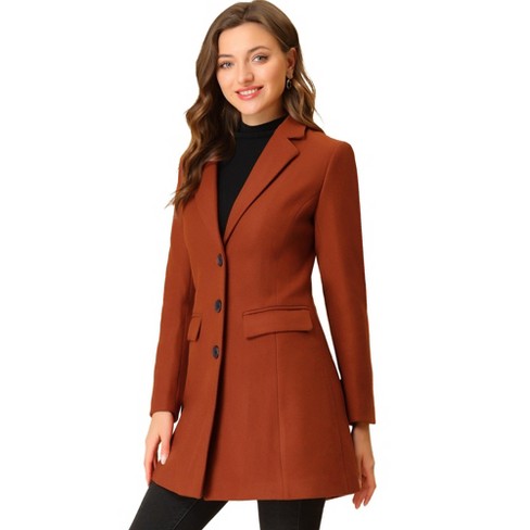 Allegra K Women's Notched Lapel Single Breasted Outwear Winter Coat Brick  Red Large