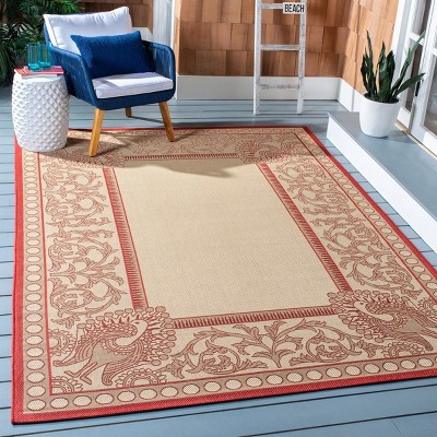 Natural and Red Synthetic Indoor/Outdoor Area Rug