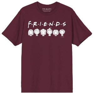 Friends TV Kawaii Cast Adult Maroon Crew Neck Short Sleeve T-shirt - 1 of 2