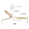 SKRAN Ceiling Fan with Lights, 52 Inch Modern Wood Ceiling Fan with Remote for Indoor Living Room Outdoor Porch, Reversible DC Motor, White - 3 of 4