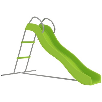Qaba Outdoor Slide for Kids, 5.7FT Freestanding Wave Slide, Climbing Step Ladder, Playground Equipment for Ages 3-8, Green