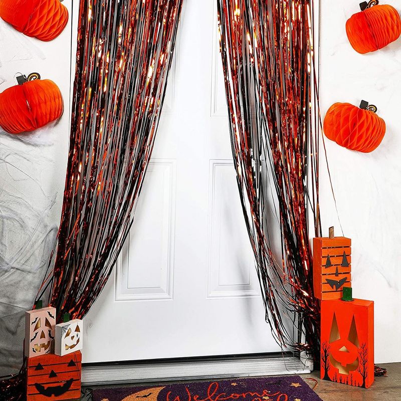 Blue Panda 4-Pack Halloween Party Decorations, Foil Fringe Door Curtains (2 Colors, 35 x 93 in), 2 of 9