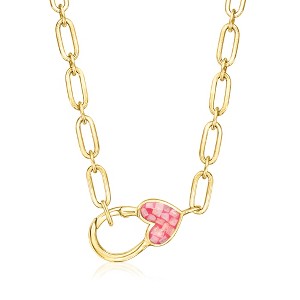 Ross-Simons Moonstone and Pink Resin Inlay Heart Lobster Clasp Necklace in 18kt Gold Over Sterling - 1 of 3
