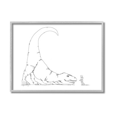 Stupell Industries Dinosaur T-Rex and Boy Line Drawing Minimal