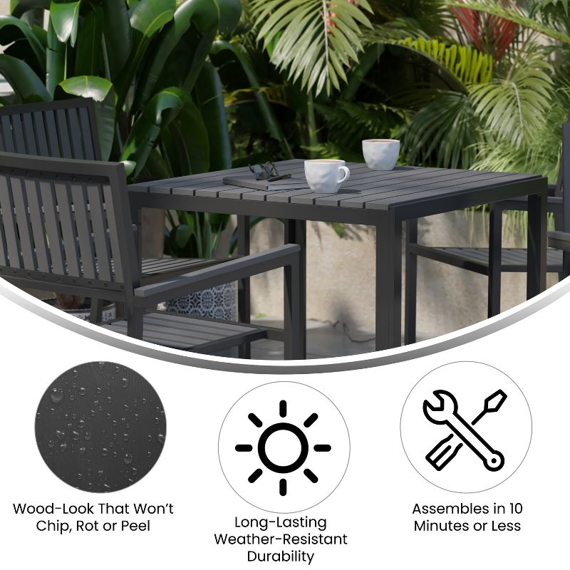 Emma and Oliver 5 Piece Modern Weather and Rust Resistant Black Steel and Polyresin Patio Set with Table and 4 Chairs for Indoor/Outdoor Use, 5 of 10