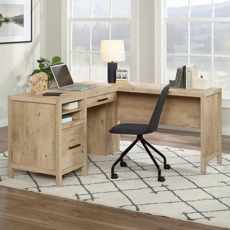 Pacific View 2 Drawer L Shaped Desk Prime Oak - Sauder: Office Workstation with File Cabinet & Open Storage, 2 of 4