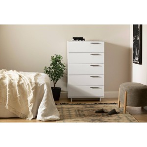 South Shore 5 Drawer Chest Pure White: Space-Saving Vertical Storage, Elegant Metal Handles - 1 of 4