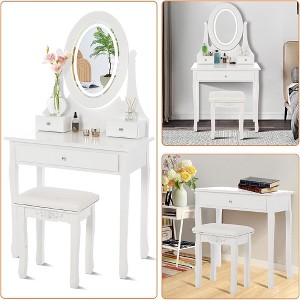 Garvee Vanity Desk with Mirror and Lights, Wood Makeup Dressing Table with Oval Mirror & Stool,5 Large Drawers (White) - 1 of 4