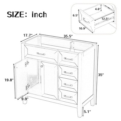 36 Inch Black Solid Wood Bathroom Vanity with 3 Drawers