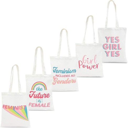 Girl Power Tote Bag Grocery Bag Gift For Her Tote Bags Feminist Tote Bag Feminism Book Bag Reusable Bag Floral Tote Feminist Gift