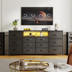 63" Dresser TV Stand for 65 70 75 Inch TV, Fabric Chest of Drawers with Charging Station, LED Lights, 12 Drawer Dresser - 1 of 4