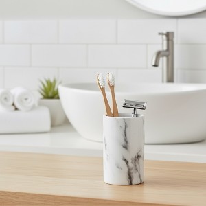 Evideco French Home Goods Marble Effect Collection Bath Water Tumbler-Toothbrush Holder Dolomite White - 1 of 4