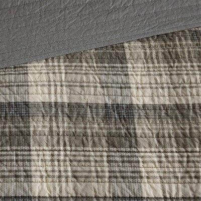 Tan and Brown Plaid Cotton King Quilt Set