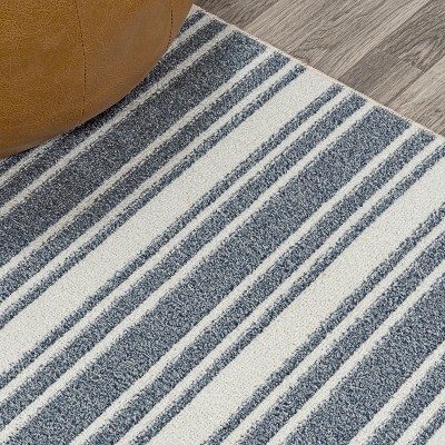 Cream and Dark Gray Striped Washable Synthetic Area Rug 8' x 10'