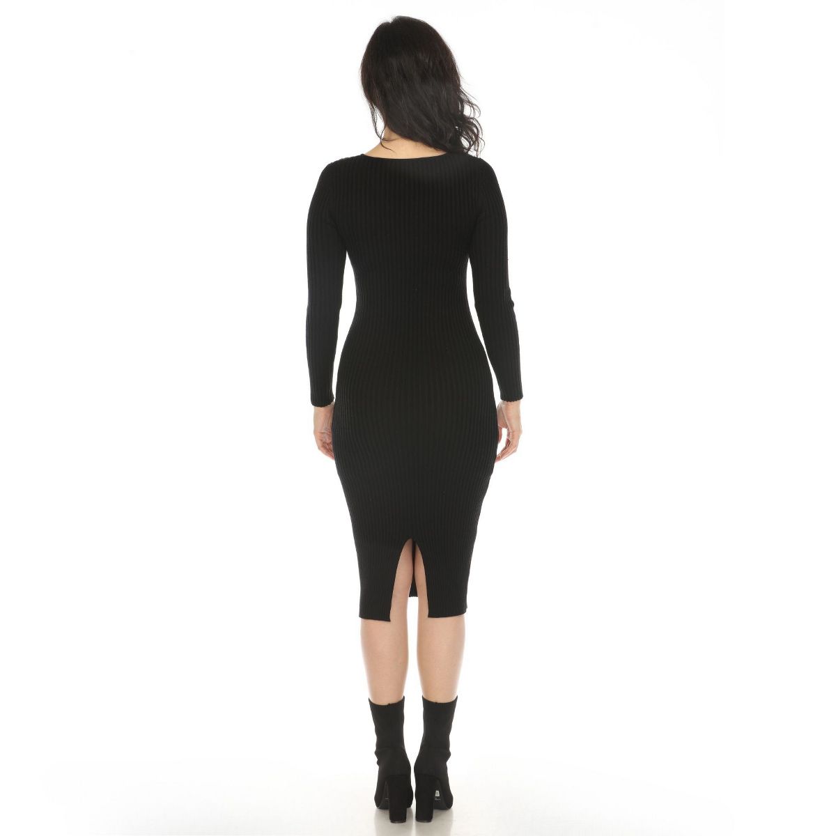 White Mark Women's Long Sleeve Rib Midi Sweater Dress - thumbnail 3