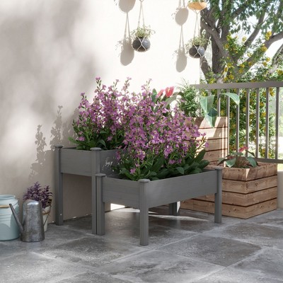 Gray Fir Wood 2-Tier Raised Garden Bed Planter