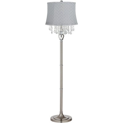 360 Lighting Modern Floor Lamp Standing 60 1/2" Tall Satin Steel Silver Crystal Basra Gray Softback Drum Shade for Living Room Bedroom Office House