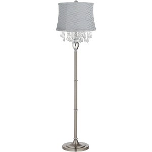 360 Lighting Modern Floor Lamp Standing 60 1/2" Tall Satin Steel Silver Crystal Basra Gray Softback Drum Shade for Living Room Bedroom Office House - 1 of 4