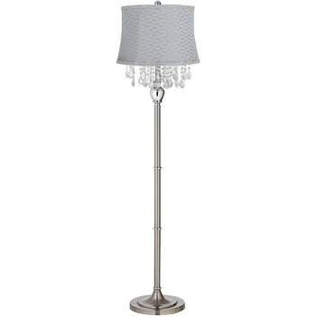 360 Lighting Modern Floor Lamp Standing 60 1/2" Tall Satin Steel Silver Crystal Basra Gray Softback Drum Shade for Living Room Bedroom Office House