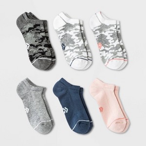 Women's Cushioned Camo Print 6pk No Show Socks - All In Motion™ Assorted Colors 4-10: Arch Support, Zone Cushioning - 1 of 3