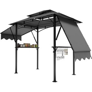 8x5ft Grill Gazebo Canopy w/LED Lights, 2 Shade Panels, Bottle Opener & Hooks – BBQ Shelter for Backyard, Patio, Garden - 1 of 4