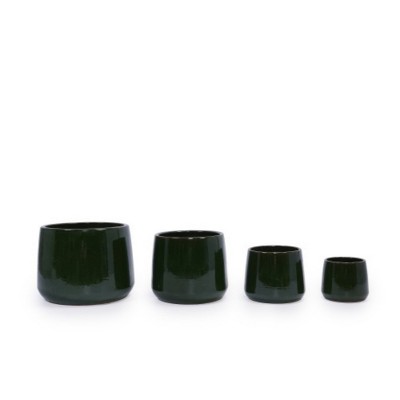 Syemin Planters 4 Pieces Ceramic Flowerpot with Drainage Hole and Saucer, Modern Planter for Patio, Garden or Windowsills, Green, 13.78"*13.78"*11.81"