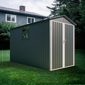 Spacious Metal Outdoor Storage with Window, Weather-Resistant Design, Ideal for Motorcycles, Tools, and Equipment Organization - Coolbibila - 1 of 4