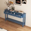 60"Rustic Entryway Console Table, 60" Long Sofa Table with two Different Size Drawers and Bottom Shelf for Storage (Navy) - 2 of 4