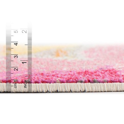 Vibrant Abstract Round Synthetic Rug in Pink & Blue, 6ft