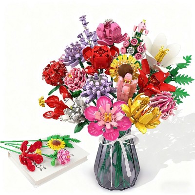 Hogokids Flowers Bouquet Building Decoration Kit, 1464Pcs Romantic Love Sea Immortal Flower Bouquet Gifts for Adults and Kids Aged 8+