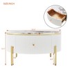 32"W Modern Round Coffee Table Cocktail Table Center Table Accent Table with 2 Large Drawers Storage,  Off White/Black/White-ModernLuxe - 4 of 4