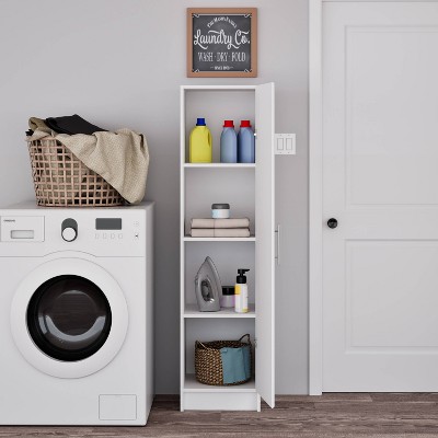 White 16" Slim Cabinet with Adjustable Shelves