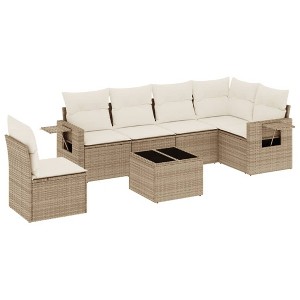 vidaXL Garden Sofa Set Beige PE rattan, powder-coated steel, tempered glass - 1 of 4