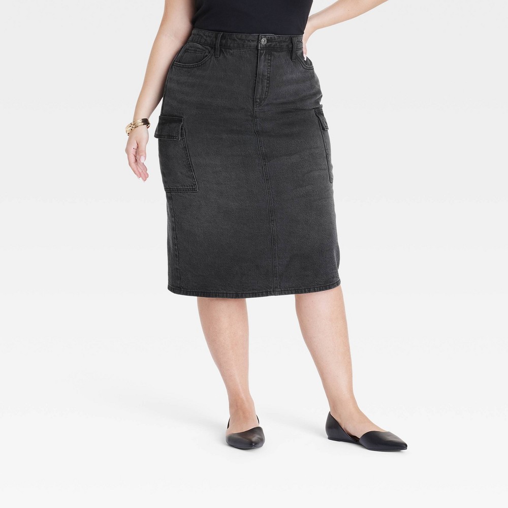 Women's Midi Denim Skirt - Ava & Viv™ Black 18