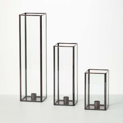 Sullivans Rectangular Glass Taper Candle Holder Set of 3, 14.5"H, 10"H & 6"H Brown