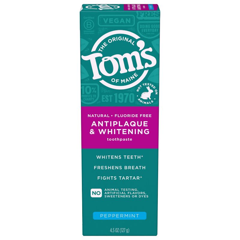 Tom&#39;s of Maine Antiplaque and Whitening Natural Toothpaste - Peppermint - 4.5oz, 1 of 10