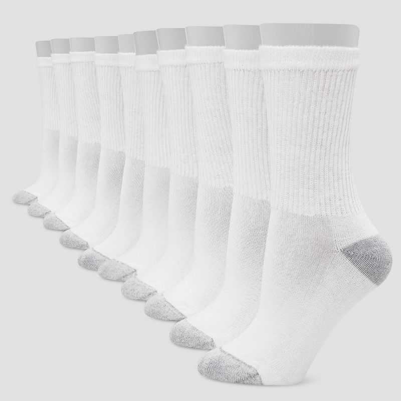 Hanes Women's Extended Size Cushioned 10pk Crew Socks - 8-12, 1 of 5