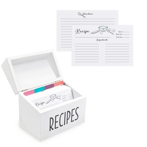  Outshine White Wooden Large Recipe Box with Cards and