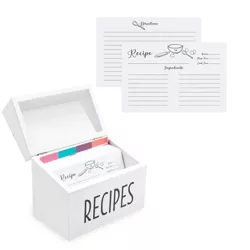 Outshine Co White Wooden Recipe Box with Cards and Dividers