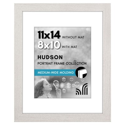 Americanflat 11x14 Picture Frame with Shatter-Resistant Glass - Use as 8x10 Frame with Mat or 11x14 Frame Without Mat - Hudson Collection - White